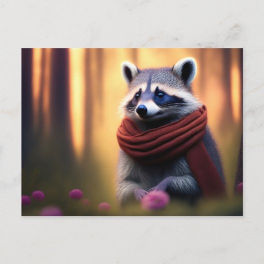 Raccoon met een Scarf in het bos Briefkaart (Voorkant)
