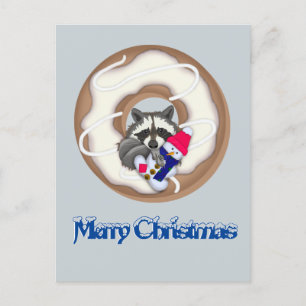 Raccoon met een sneeuwman voor kerst briefkaart