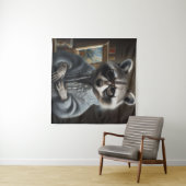Raccoon met een tricot coating en een bril grappig wandkleed (In Situ (horizontaal))