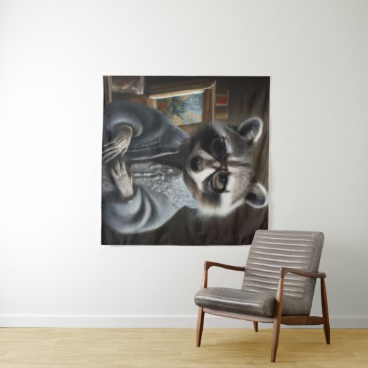 Raccoon met een tricot coating en een bril grappig wandkleed (In Situ (horizontaal))