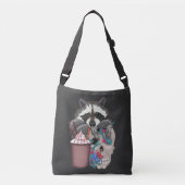 Raccoon met geur en schedel in bloemen (2) crossbody tas (Voorkant)