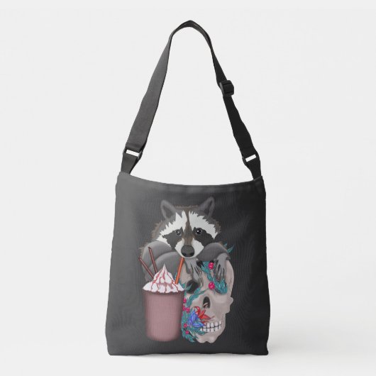 Raccoon met geur en schedel in bloemen (2) crossbody tas (Voorkant)
