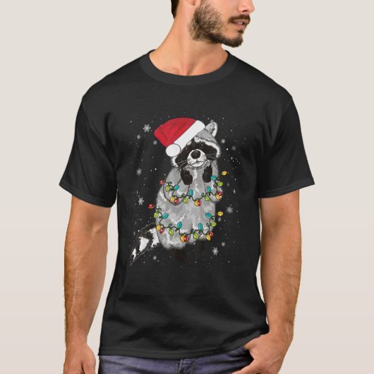 Raccoon met kerstboomlampje Laccoon Lover Funny T-shirt (Voorkant)