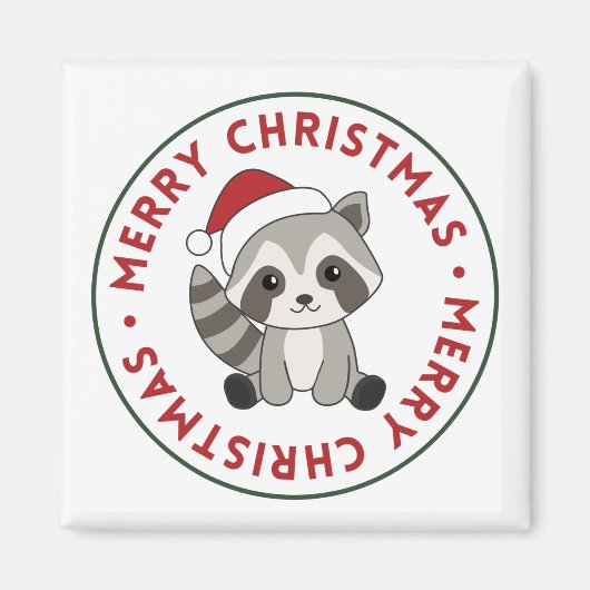 Raccoon met kerstwinterzonnen Magnet (Voorkant)