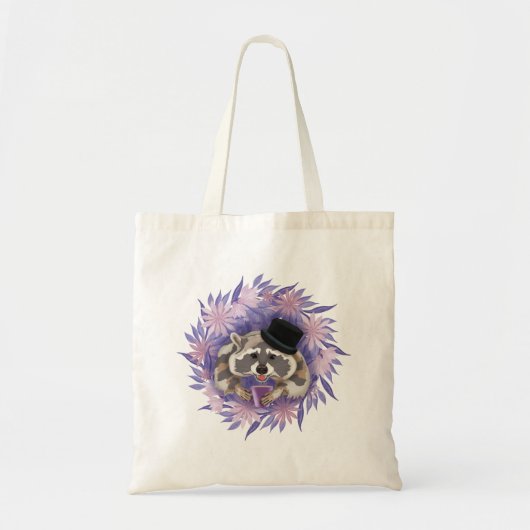 Raccoon met paarse bloemen tote bag (Voorkant)