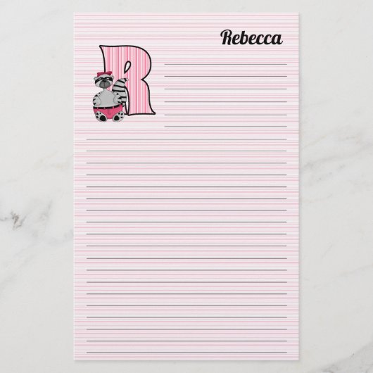 Raccoon Mongram letter R met naam uitgelijnd Briefpapier (Voorkant)