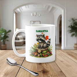 Raccoon Mug | Cute Raccoon with Autumn Leaves Mug Koffiemok