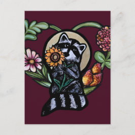 Raccoon Natuur liefhebbers zonnebloem kunst Briefkaart