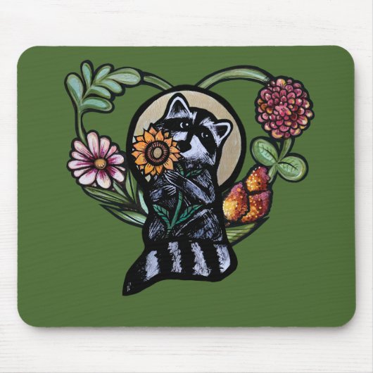 Raccoon Natuur liefhebbers zonnebloem kunst Muismat (Voorkant)