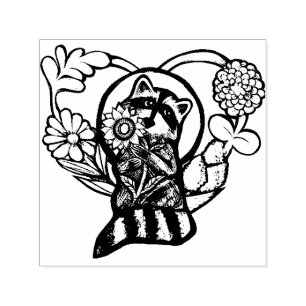 Raccoon Natuur liefhebbers zonnebloem kunst Zelfinktende Stempel