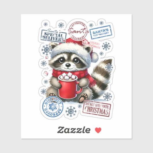 Raccoon nippen van cacao door het vuur sticker (Vel)