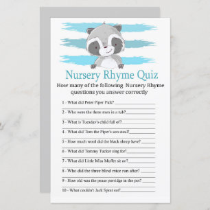 Raccoon Nursery Rhyme Quiz baby shower game