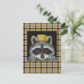 Raccoon op gele briefkaart (Staand voorkant)