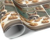 Raccoon op zoek naar chocoladekoekjes cadeaupapier (Rol Hoek)