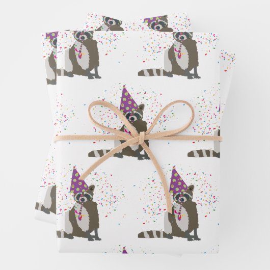 Raccoon partoon - dieren met partij inpakpapier vel (In situ)