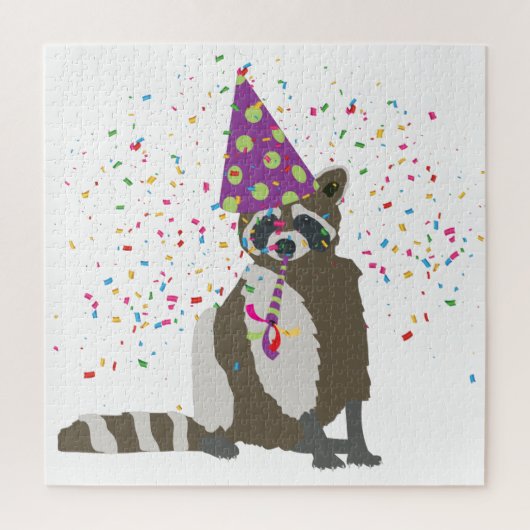 Raccoon partoon - dieren met partij legpuzzel (Verticaal)