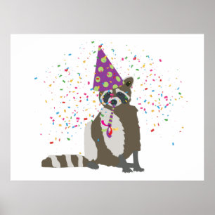 Raccoon partoon - dieren met partij poster