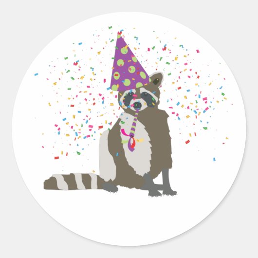Raccoon partoon - dieren met partij ronde sticker (Voorkant)