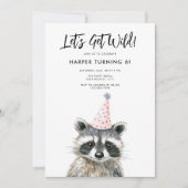 Raccoon Party Pet Kinder Woodland Verjaardag Kaart (Voorkant)