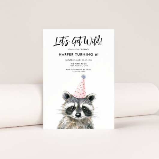 Raccoon Party Pet Kinder Woodland Verjaardag Kaart