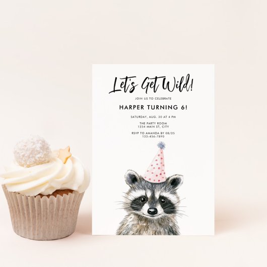 Raccoon Party Pet Kinder Woodland Verjaardag Kaart