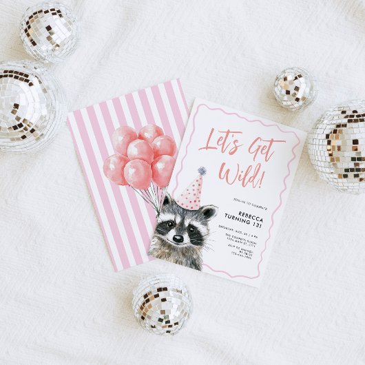 Raccoon Party Pet Let's Get Wild Birthday Kaart