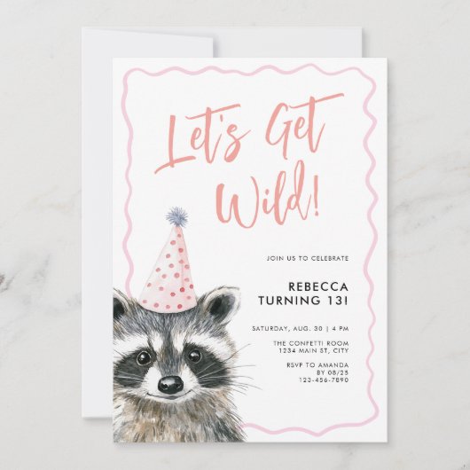 Raccoon Party Pet Let's Get Wild Birthday Kaart (Voorkant)