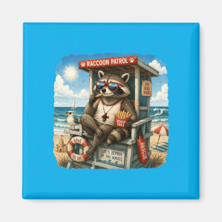 Raccoon Patrol Franse frietjes strand vintage humo Magneet