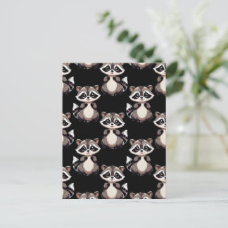 Raccoon Pattern Design Black Briefkaart