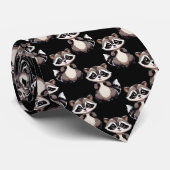 Raccoon Pattern Design Black  Stropdas (Opgerold)