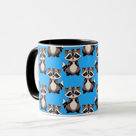 Raccoon Pattern Design Blue  Mok (Voorkant links)