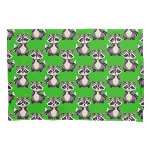 Raccoon Pattern Design Green  Kussensloop (Voorkant)