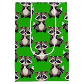 Raccoon Pattern Design Green  Medium Cadeauzakje (Achterkant)