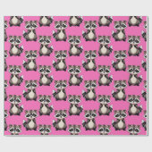 Raccoon Pattern Design Pink  Cadeaupapier (Vlak)