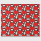 Raccoon Pattern Design Red  Cadeaupapier (Vlak)