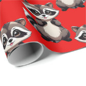 Raccoon Pattern Design Red  Cadeaupapier (Rol Hoek)