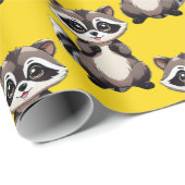 Raccoon Pattern Design Yellow  Cadeaupapier (Rol Hoek)