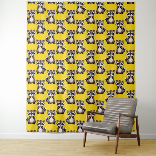 Raccoon Pattern Design Yellow  Wandkleed (In situ)