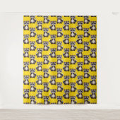 Raccoon Pattern Design Yellow  Wandkleed (Voorkant)