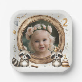 Raccoon Photo Lijst voor 2e verjaardagsfeestje Papieren Bordje