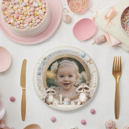 Raccoon Photo Lijst voor eerste verjaardagsfeestje Papieren Bordje