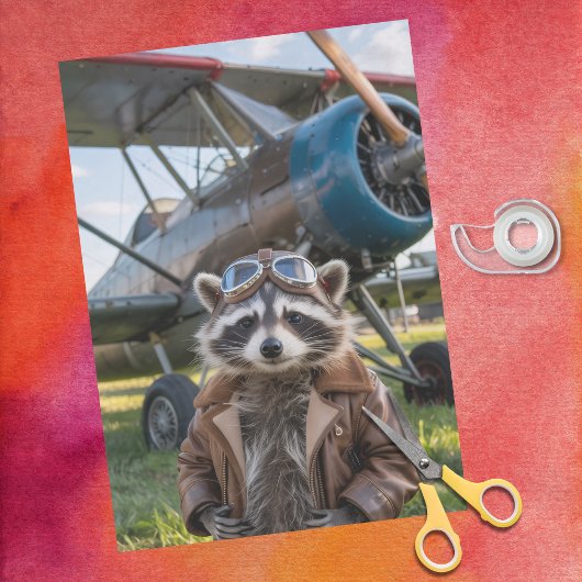 Raccoon Pilot Airplane Funny Birthday Decoupage Tissuepapier