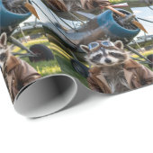 Raccoon Pilot Airplane Funny Photo Birthday Cadeaupapier (Rol Hoek)