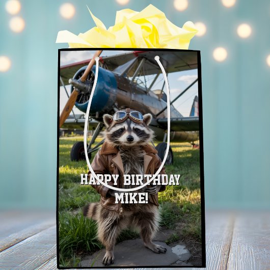 Raccoon Pilot Airplane Funny Photo Birthday Custom Medium Cadeauzakje