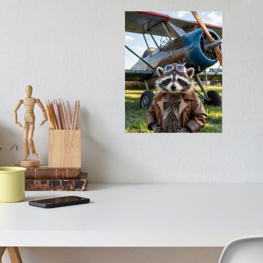 Raccoon Pilot Airplane Funny Photo Christmas Poster