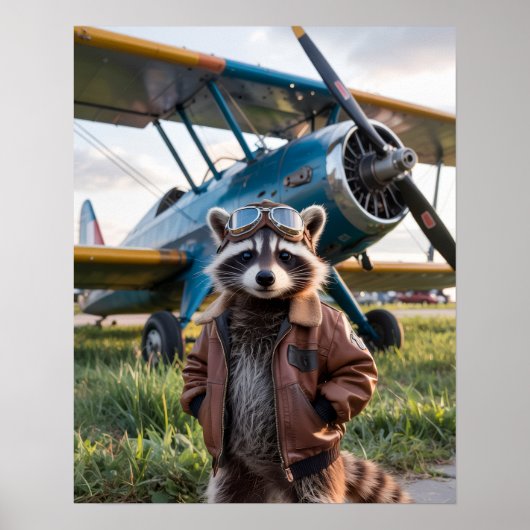 Raccoon Pilot Airplane Funny Wildlife Animal Poster (Voorkant)