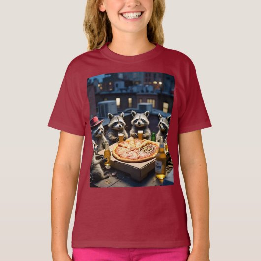Raccoon pizza party t-shirt (Voorkant)
