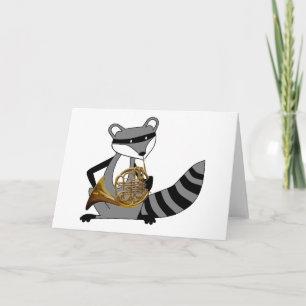 Raccoon Playing the French Horn Kaart