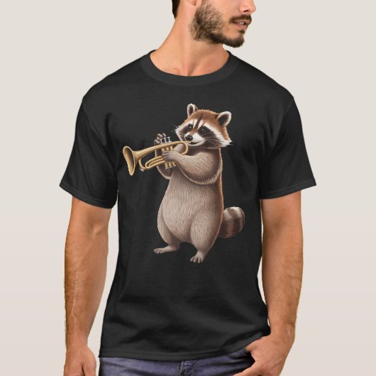 Raccoon Playing Trumpet Funny Trumpet Band Raccoon T-shirt (Voorkant)