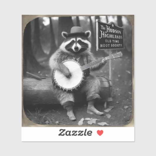 Raccoon Plays Banjo w/Gold lijst. Sticker (Vel)